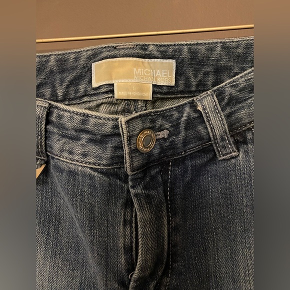 MICHAEL KORS WOMENS DISTRESSED STRETCH BOOT CUT FLARE DENIM BLUE JEANS SIZE 6 - Picture 5 of 9